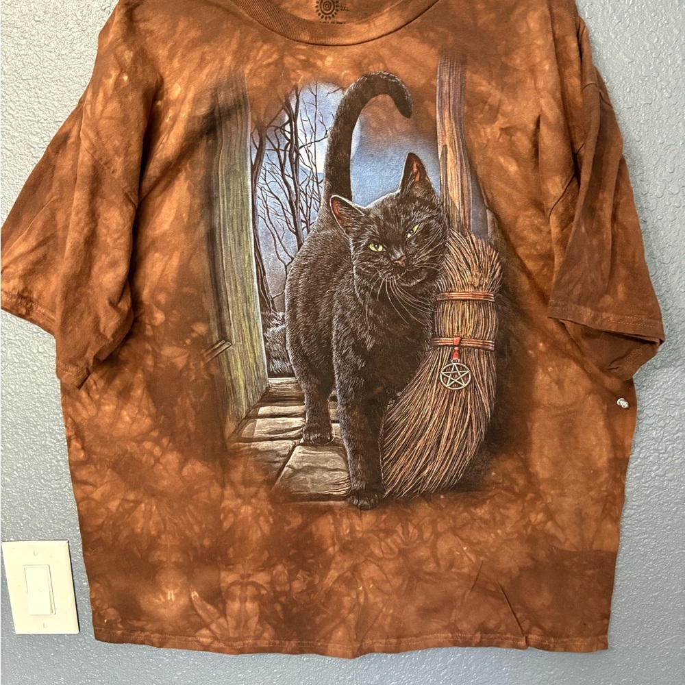 The Mountain Brown Cat and Broom T-Shirt